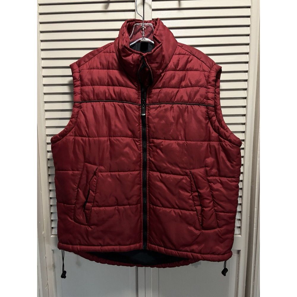 Unbranded Men's Puffer Vest Red Zip Up Size‎ M Pockets Collar Cord/Toggle